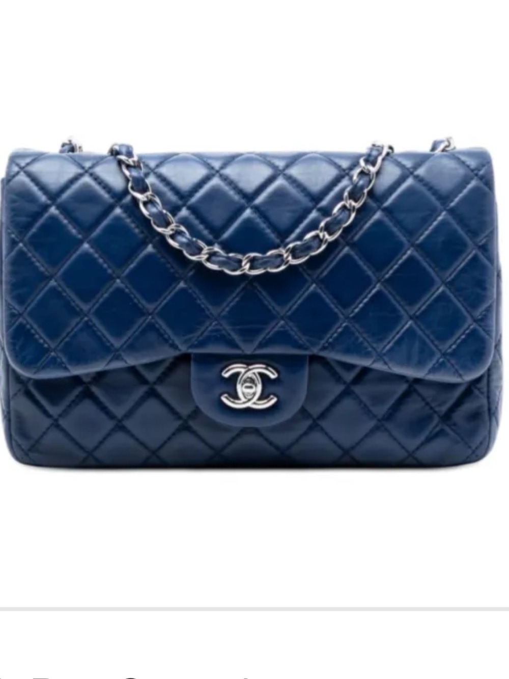 CHANEL Navy Quilted Jumbo Classic Lambskin Shoulder Bag